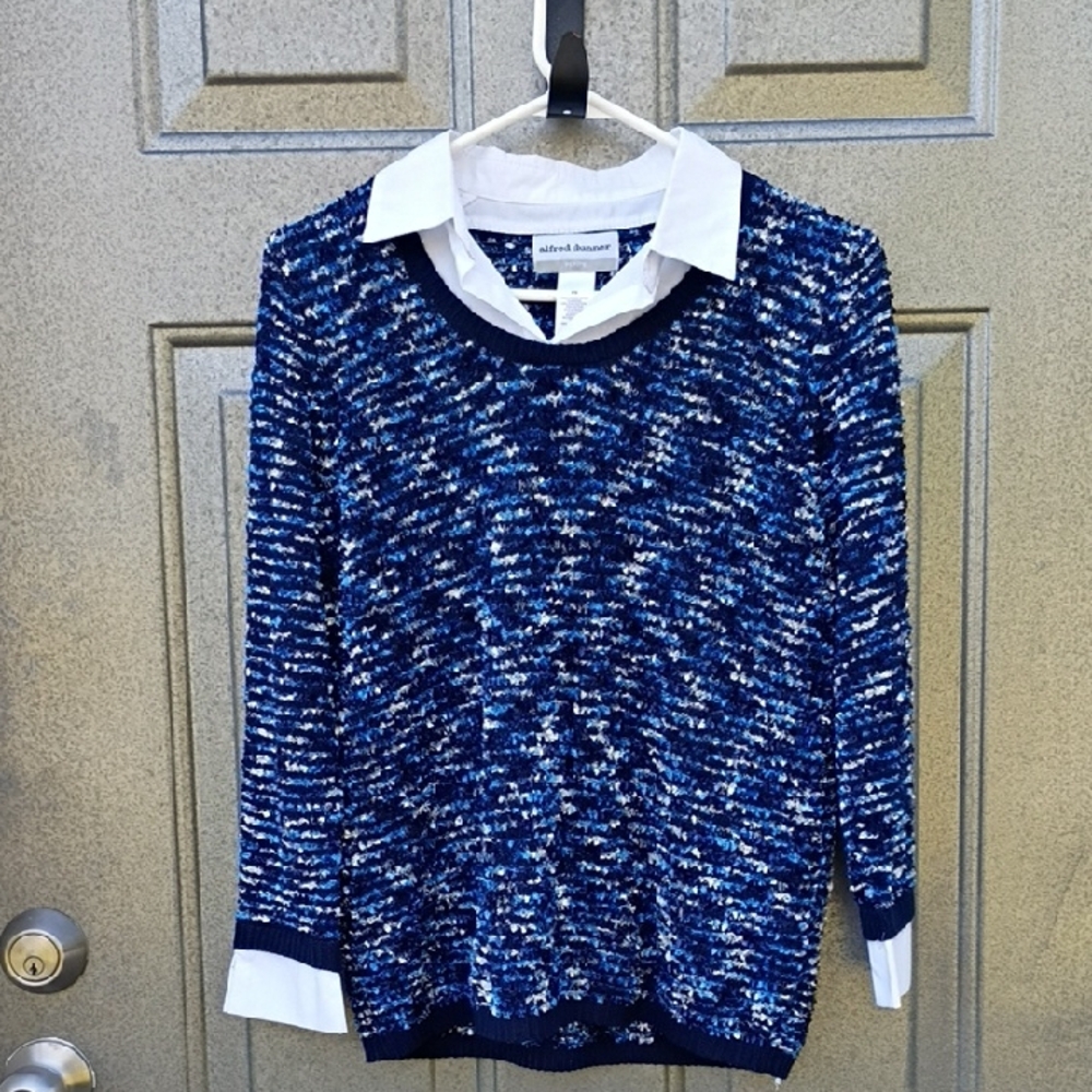 Alfred Dunner Blue and White Blouse Sweater Women's PS